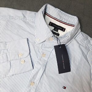 NEW Tommy Hilfiger Shirt Mens Small Blue White Striped Regular Fit Stretch
